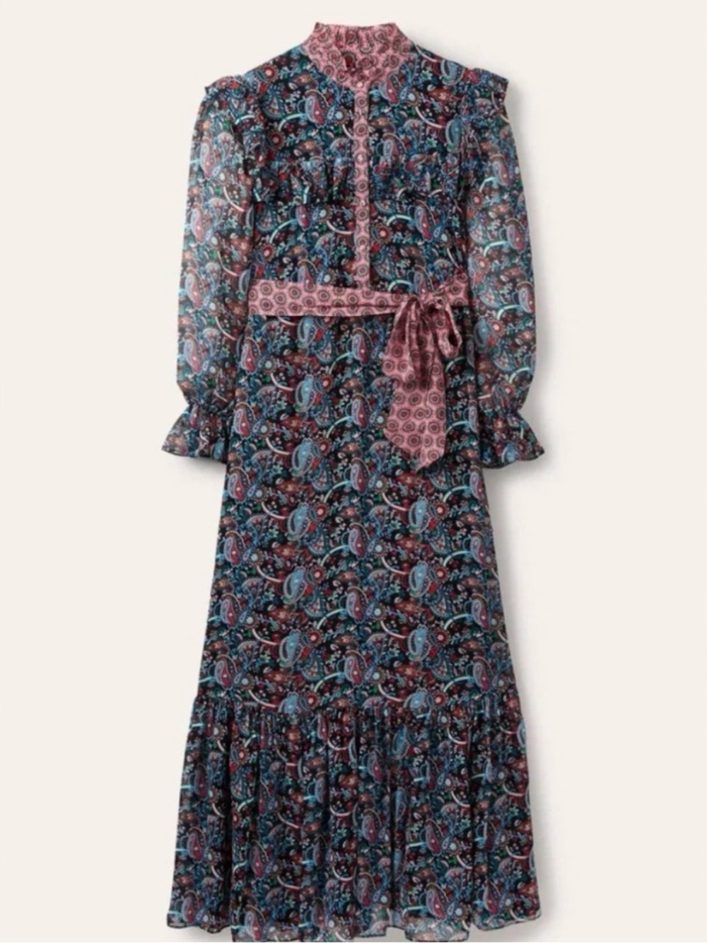 Boden Tie Belt Blue and Pink Paisley Maxi Dress size 6 - Picture 4 of 11